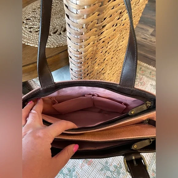 Like-New Pink Canvas Bag w/ Chocolate Trim - Picture 6 of 8